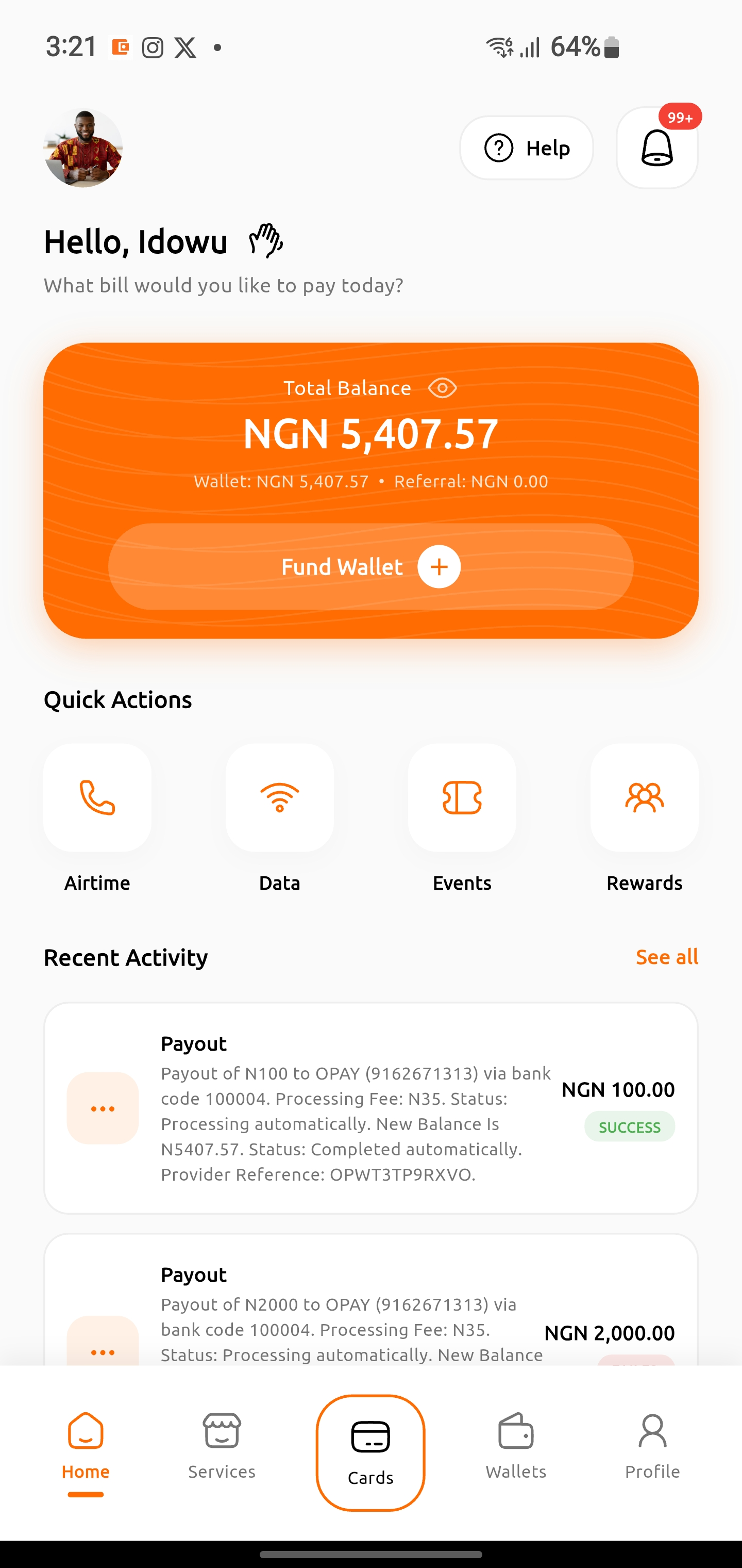 itePay Android app home screen